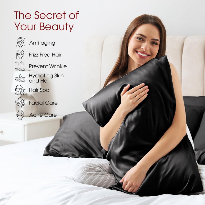 WLOSJ 100% Silk Pillow Cases 2 Pack Queen Size Mulberry Silk Pillowcase for Hair and Skin Set of 2 Highest Grade 6A Silk Soft Breathable Cooling with Hidden Zipper, Black - Image 4